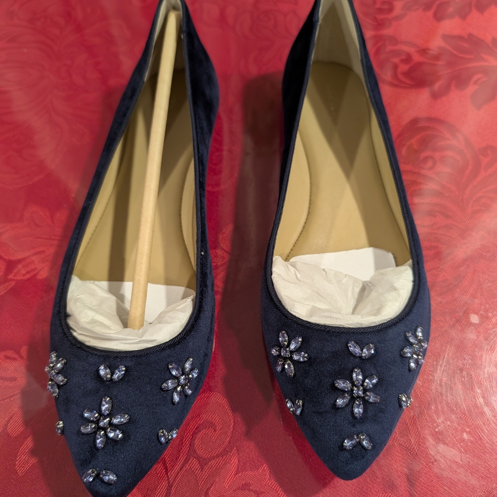 Elegant Navy Embellished Women's Flats